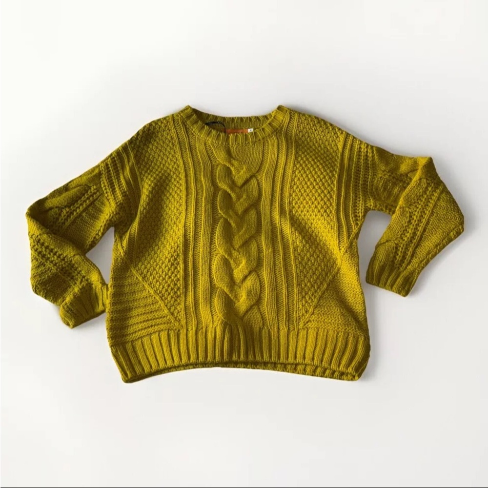 Women's OneA Chunky Knit Mustard Yellow Pullover Sweater, size Medium T